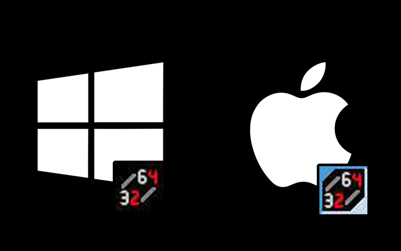 logos of windows, apple and jBridge in 32 bits and 64 bits